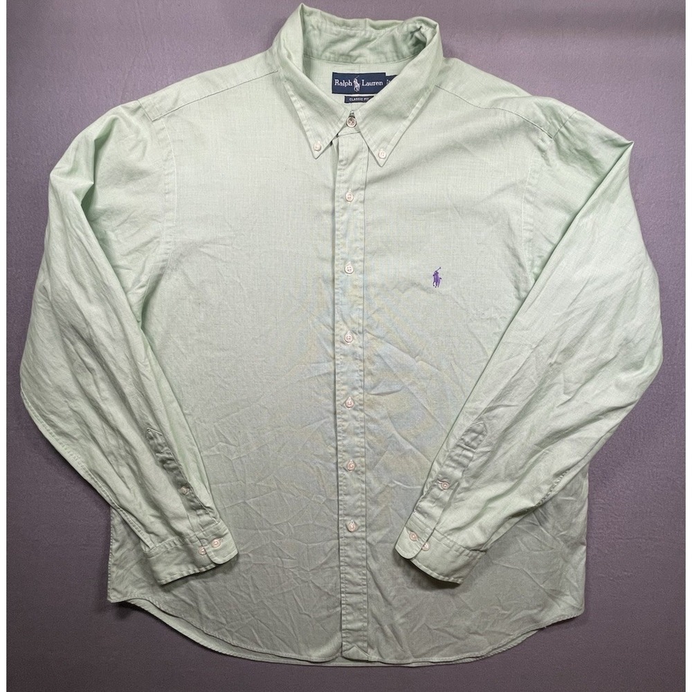 Polo Ralph Lauren Oxford Button Down Shirt Men's XXL 18 Green Long Sleeve
